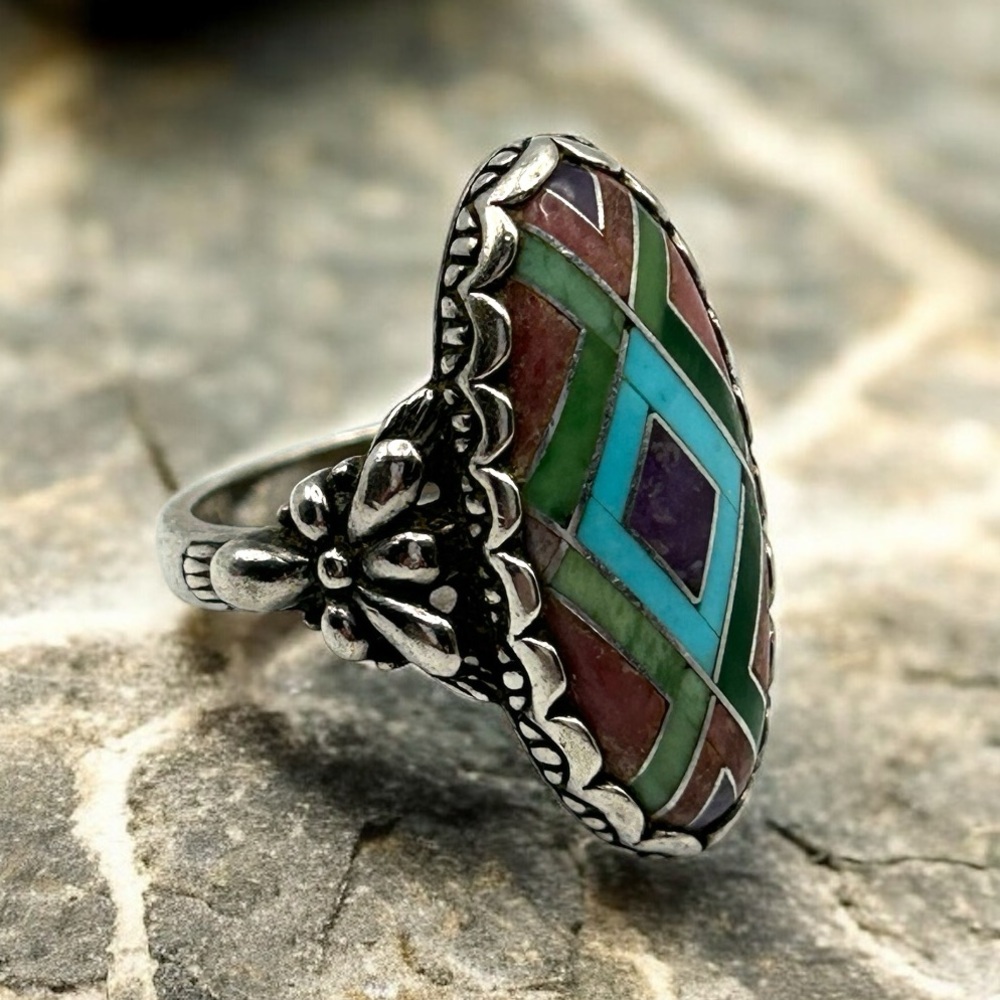 Carolyn Pollack Silver Ring with Turquoise and Purple Inlay - Picture 16 of 16